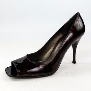 Stuart Weitzman Tortoiseshell Patent Peep Toe Pumps Heels